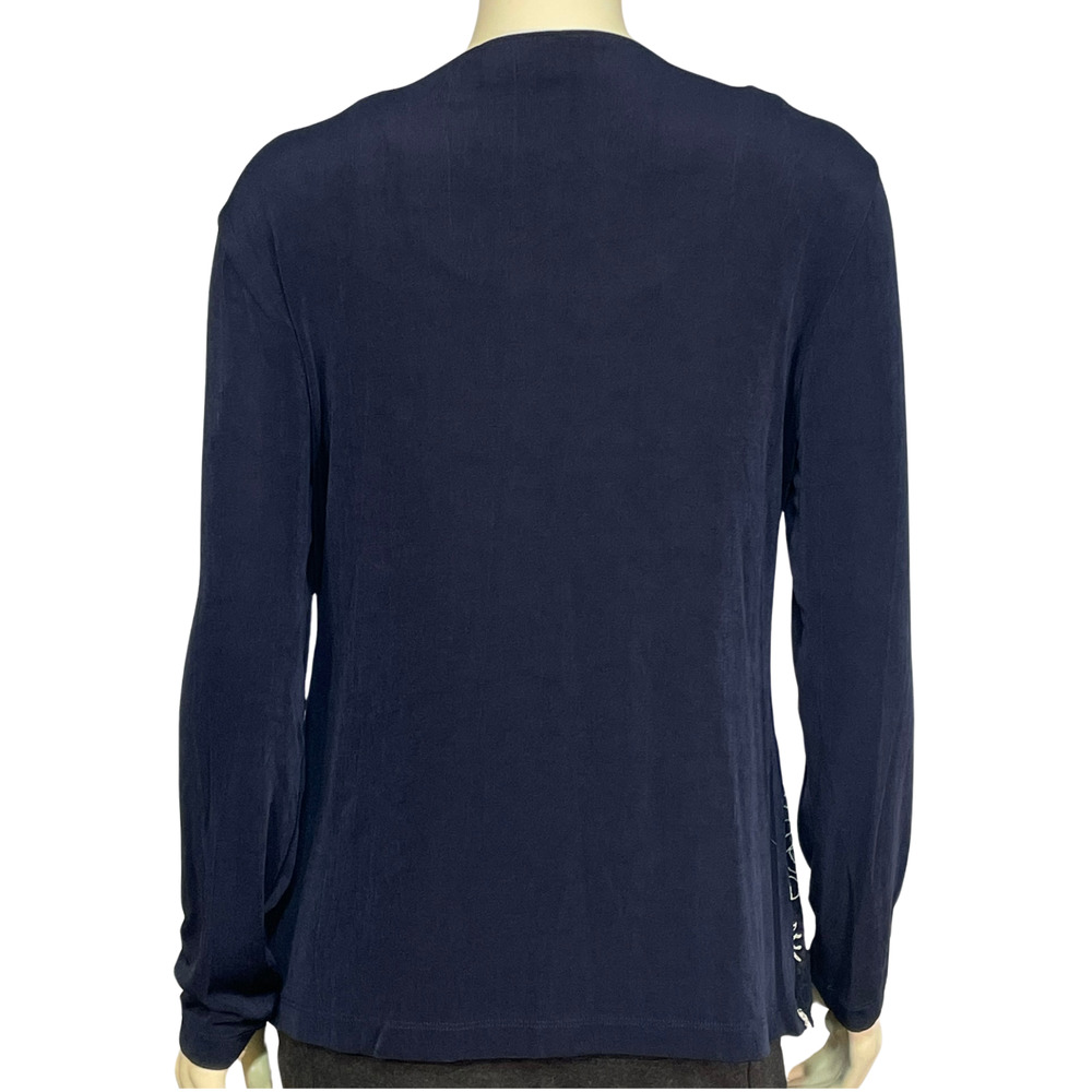 Chico's Travelers Sz 2 L 12-14 Open Cardigan Embroidered Slinky Knit Navy Blue - Picture 4 of 9